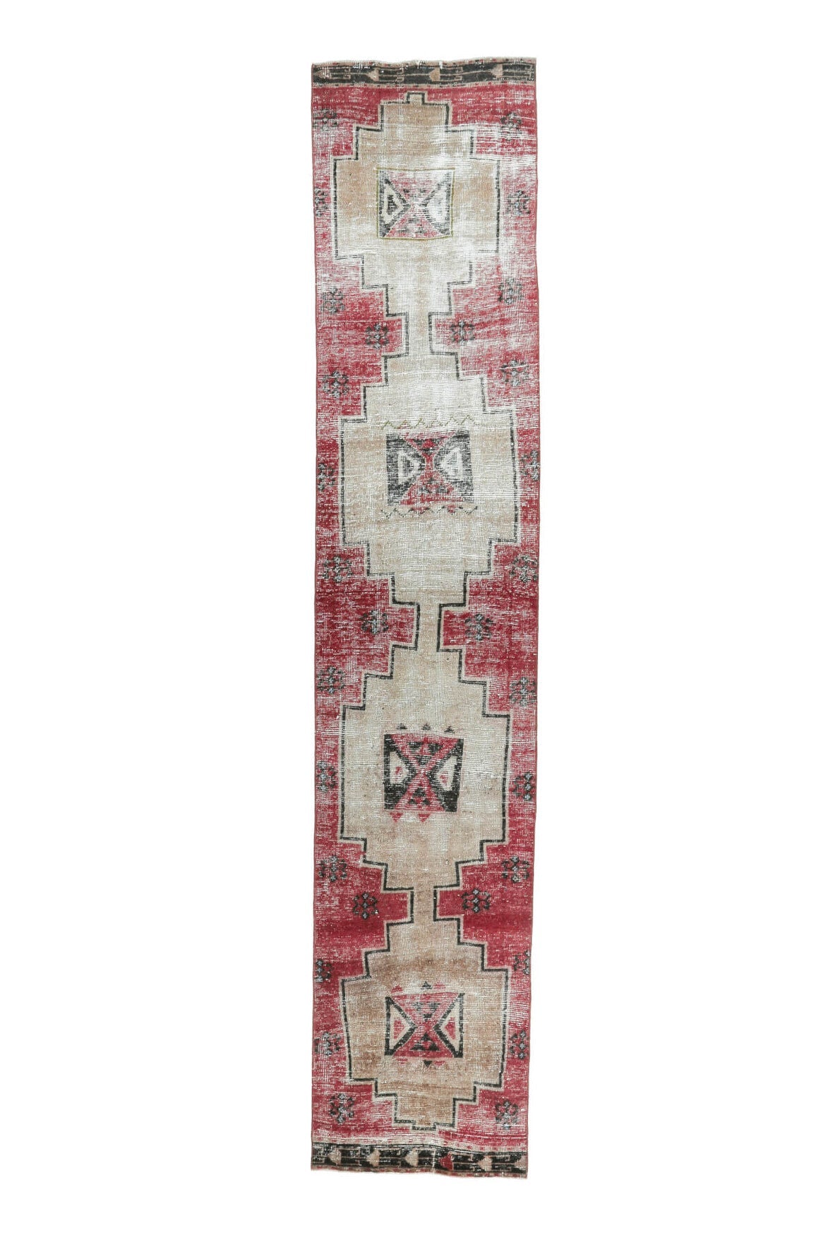 El yapımı vintage yolluk 81x411 cm geometrik desenli yün - açık alan görünümü