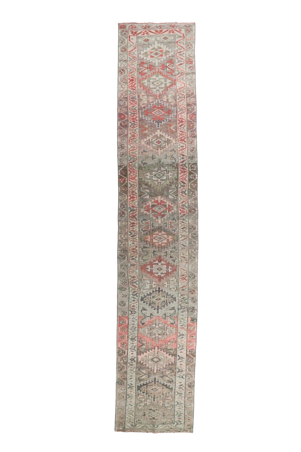 El yapımı vintage yolluk 79x411 cm geometrik desenli yün - farklı açıdan görünüm