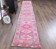 El yapımı vintage yolluk 61x427 cm geometrik desenli yün - detay görünümü