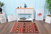 1960'lardan Anadolu kökenli ikat desenli el dokuma vintage kilim, 82x129 cm