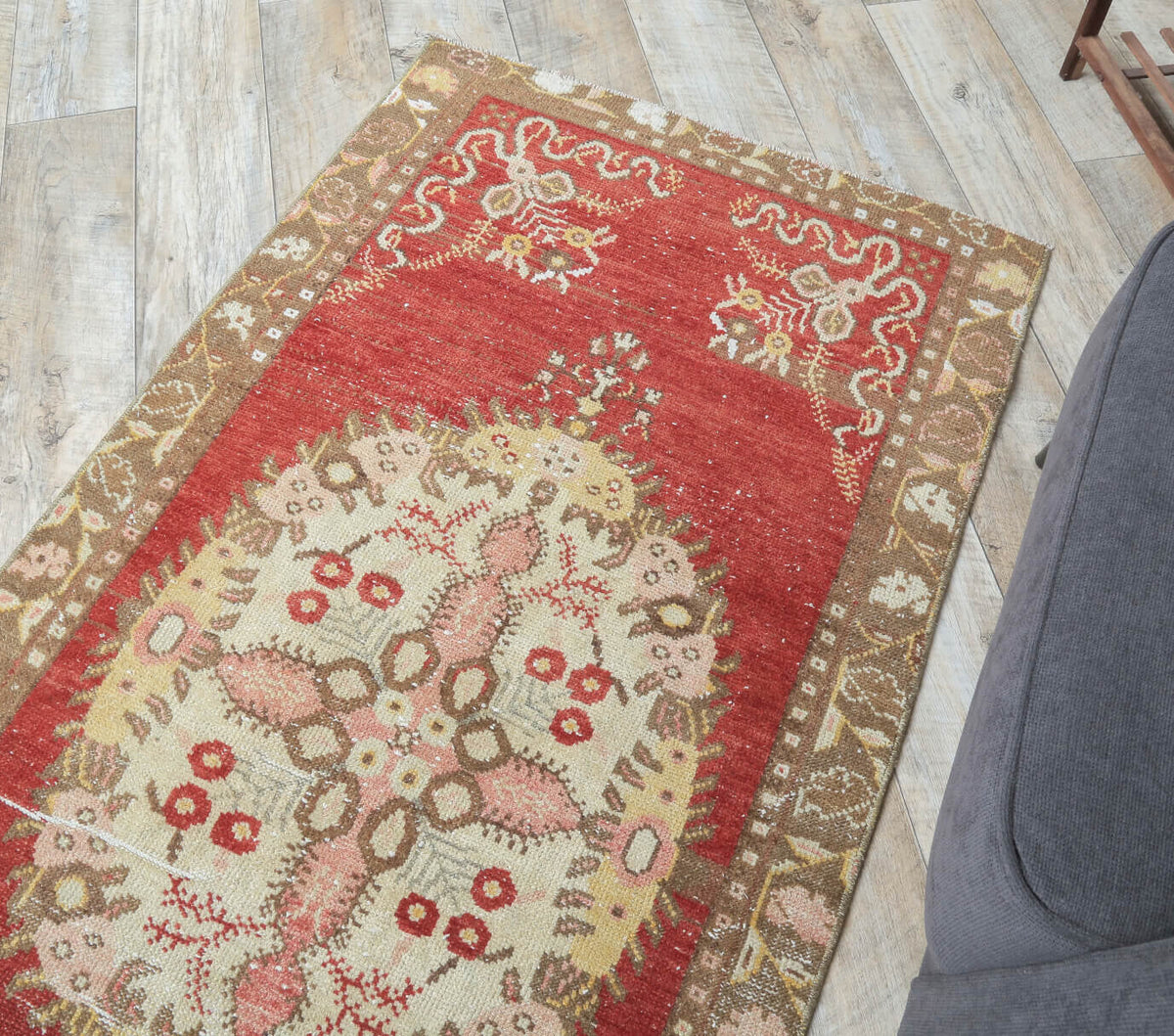3x4 Vintage Handmade Red Beige Small Anatolian Rug