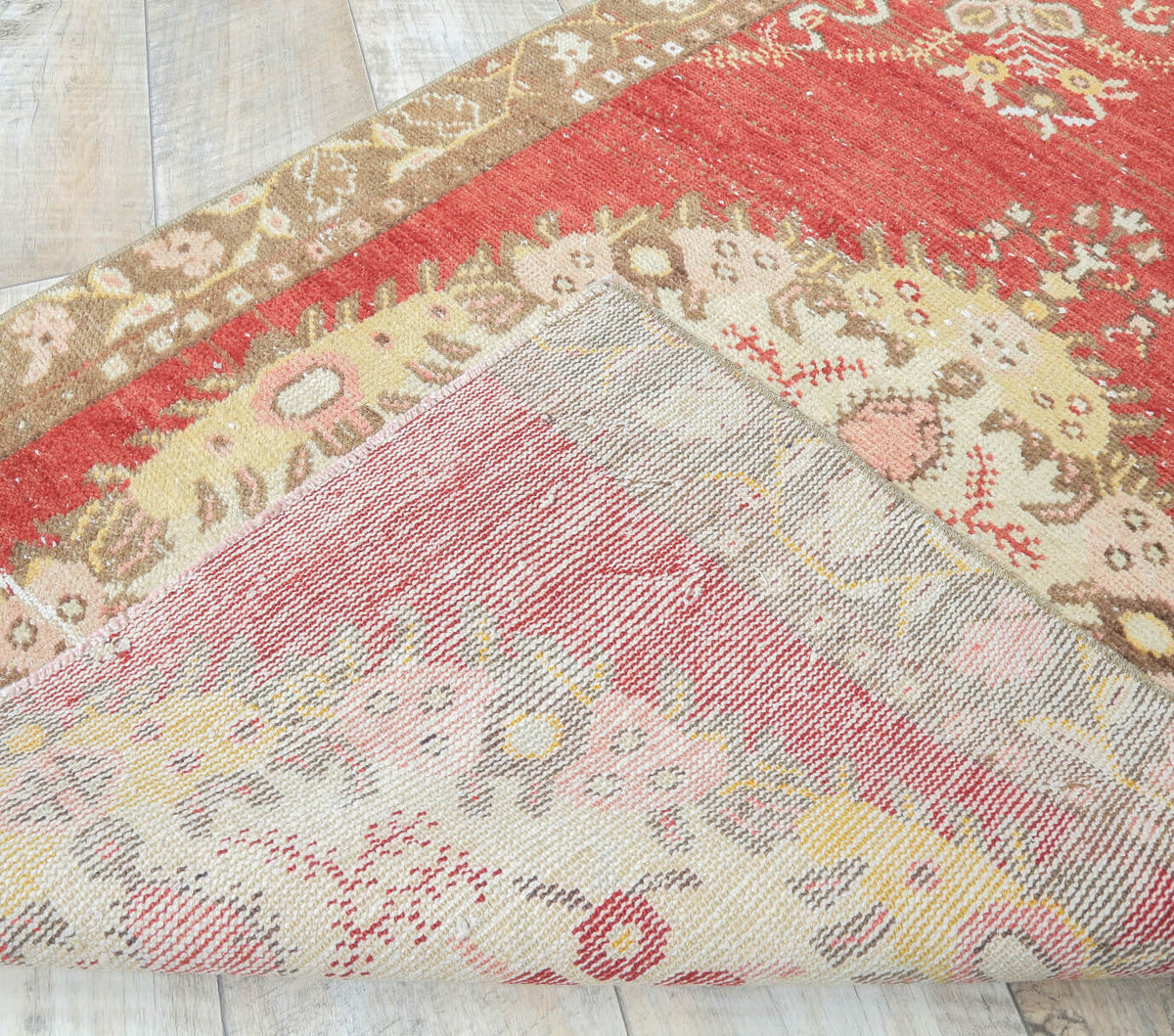3x4 Vintage Handmade Red Beige Small Anatolian Rug