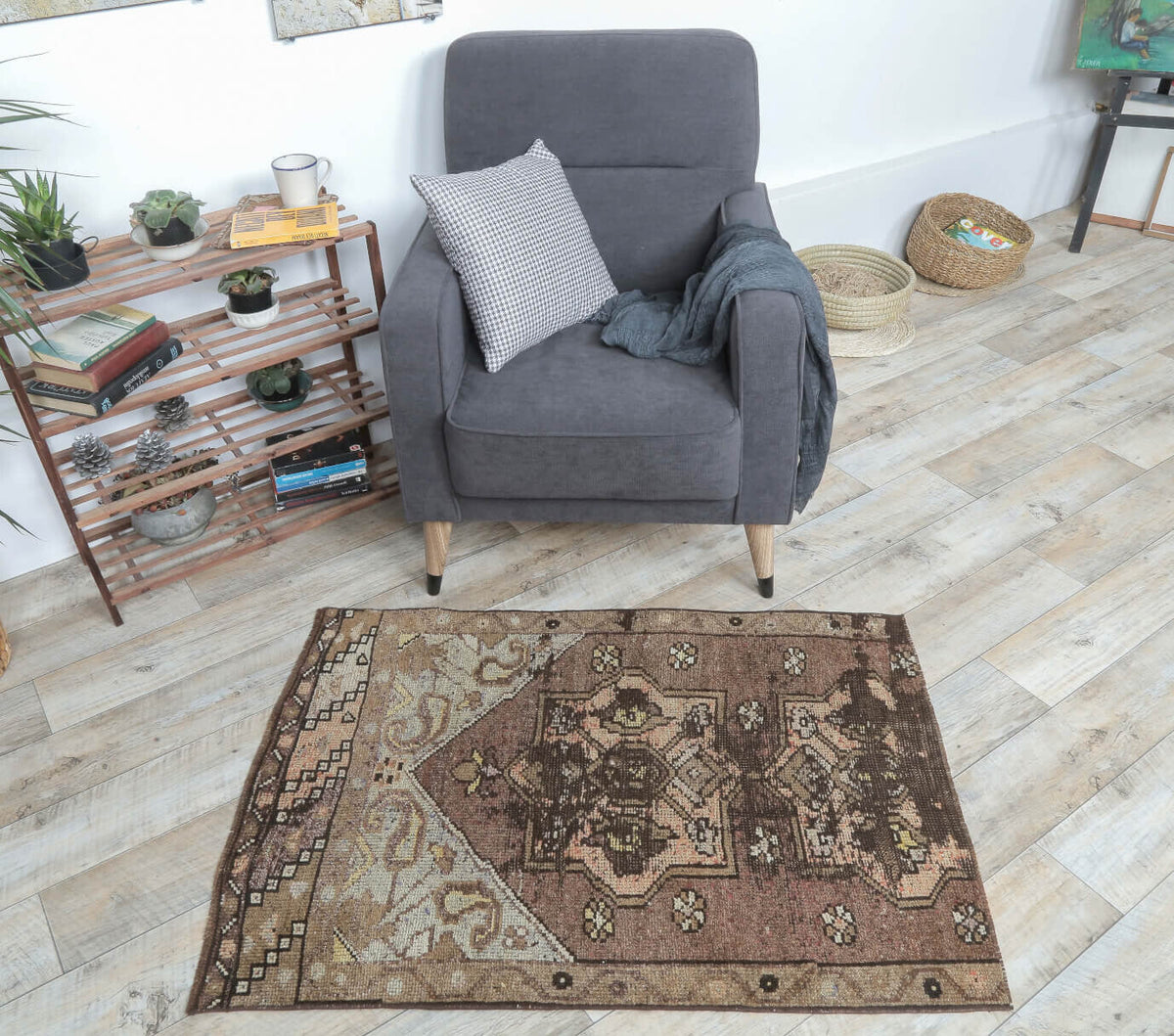 3x4 Vintage Handmade Oushak Small Brown Rug