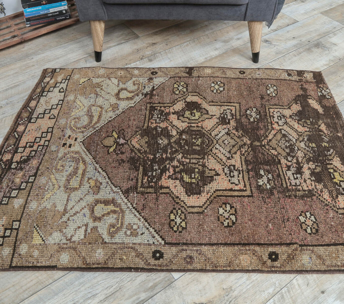 3x4 Vintage Handmade Oushak Small Brown Rug