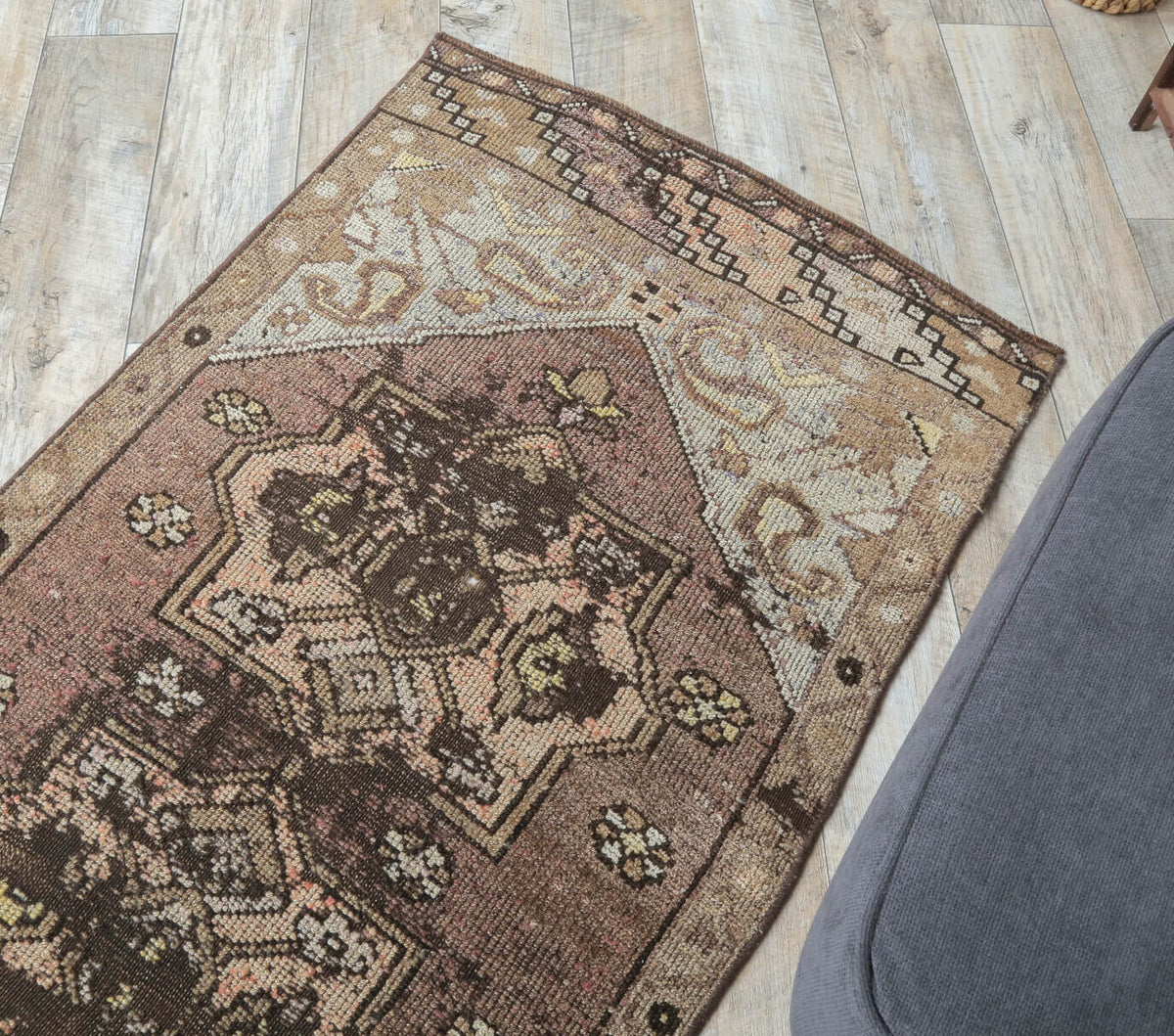 3x4 Vintage Handmade Oushak Small Brown Rug
