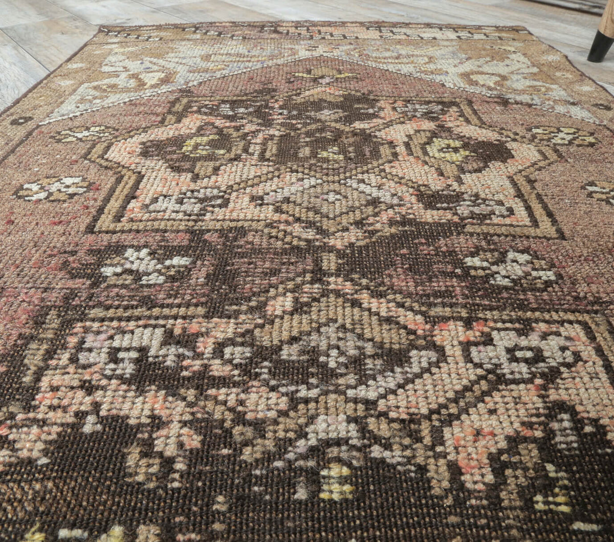 3x4 Vintage Handmade Oushak Small Brown Rug
