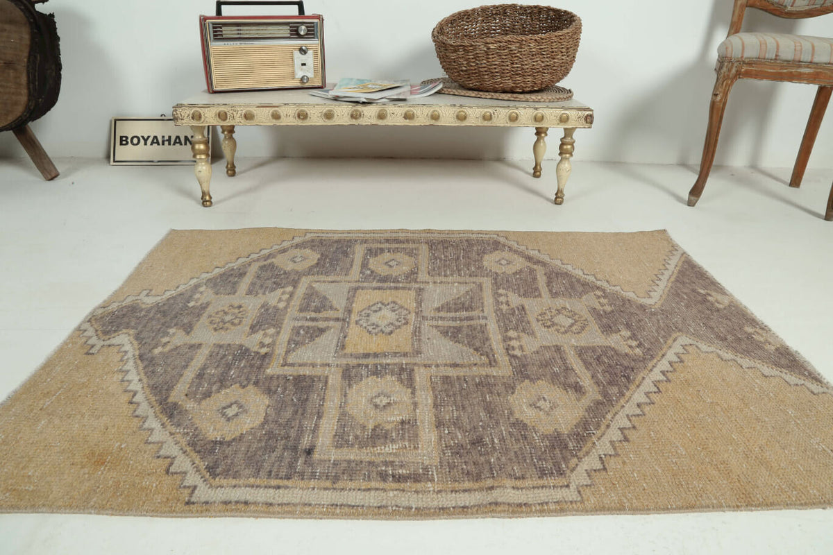 Vintage Yellow Small Oushak Rug