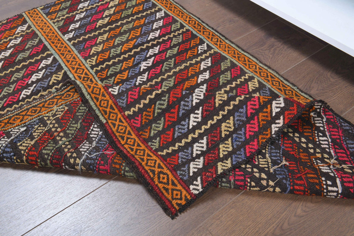 El yapımı vintage halı 86x132 cm i̇kat desenli yün - üstten görünüm
