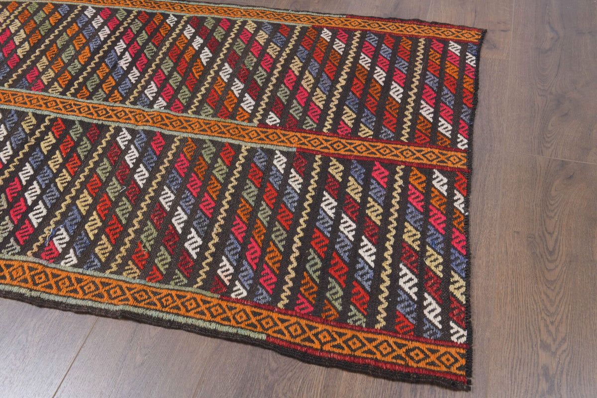 El yapımı vintage halı 86x132 cm i̇kat desenli yün - açık alan görünümü