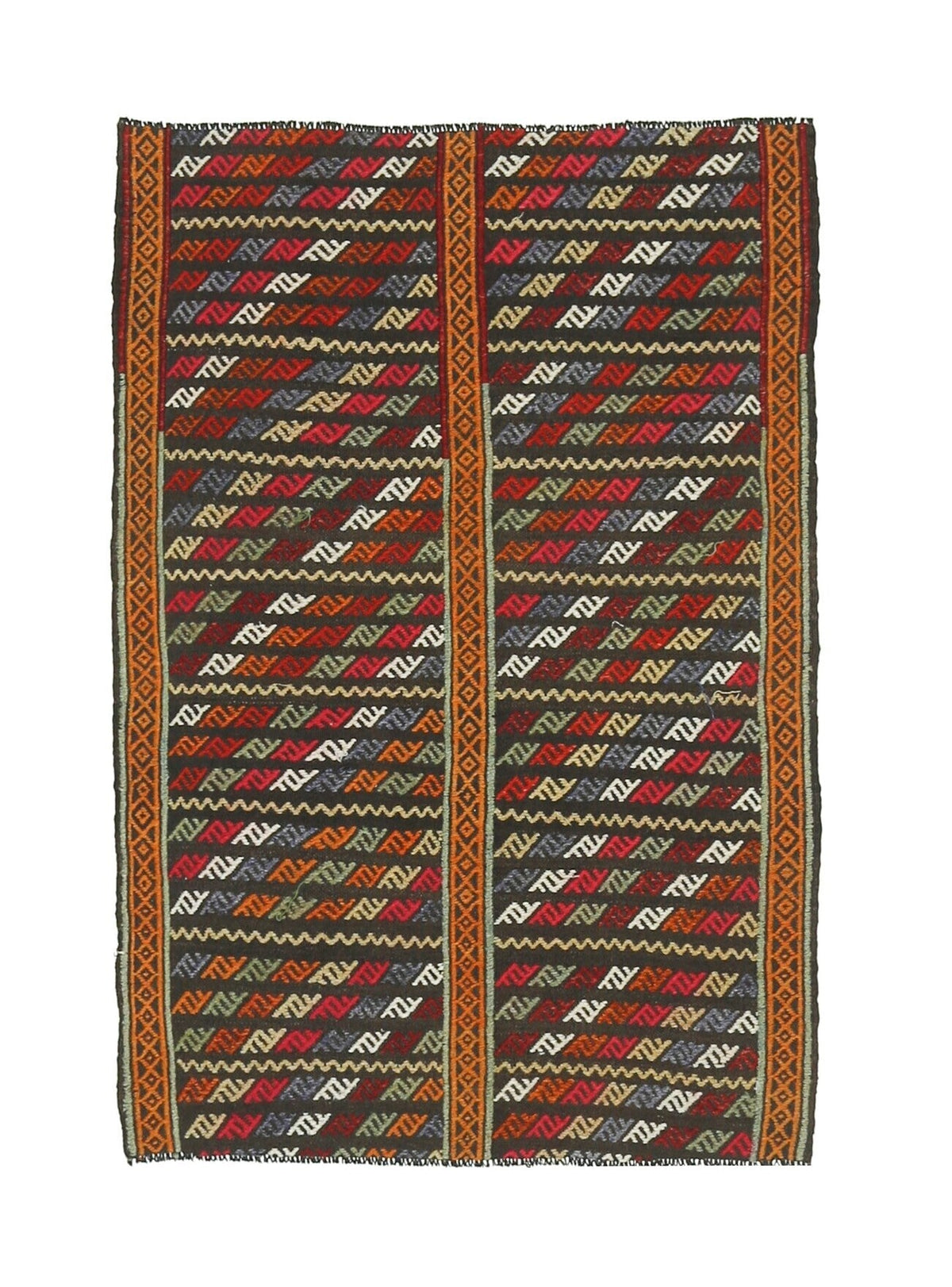 El yapımı vintage halı 86x132 cm i̇kat desenli yün - farklı açıdan görünüm