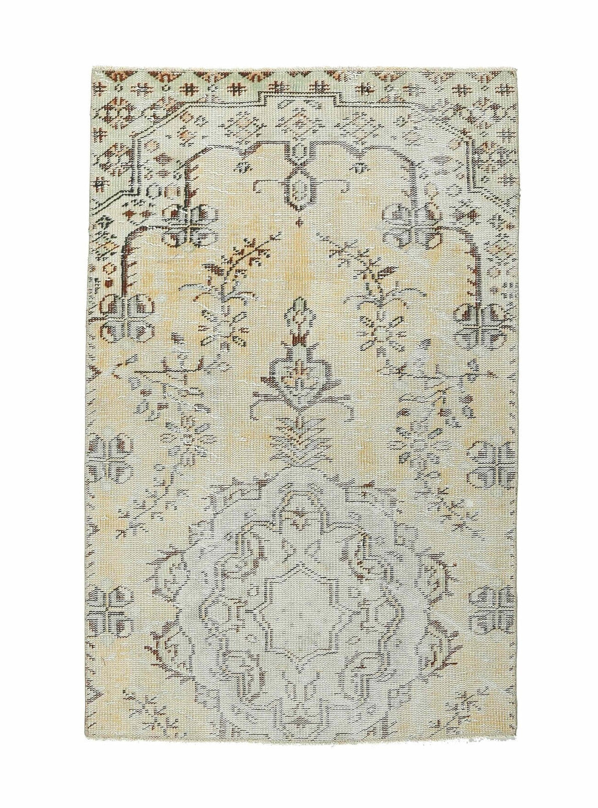 El yapımı vintage halı 94x150 cm çiçek desenli desenli yün