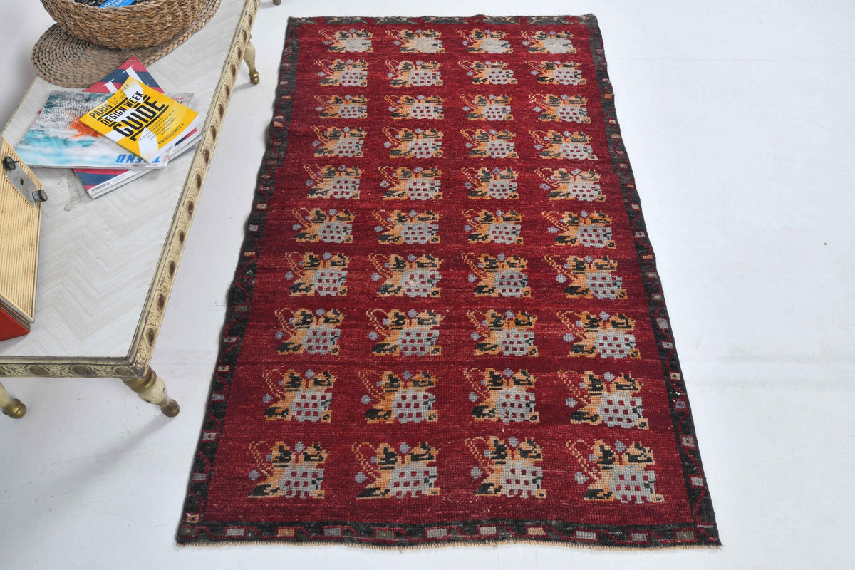 El yapımı vintage halı 91x152 cm i̇kat desenli yün