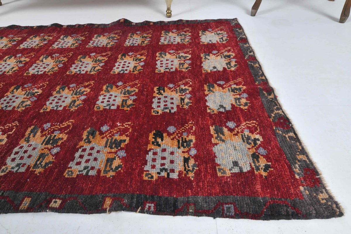 El yapımı vintage halı 91x152 cm i̇kat desenli yün - desen detayı