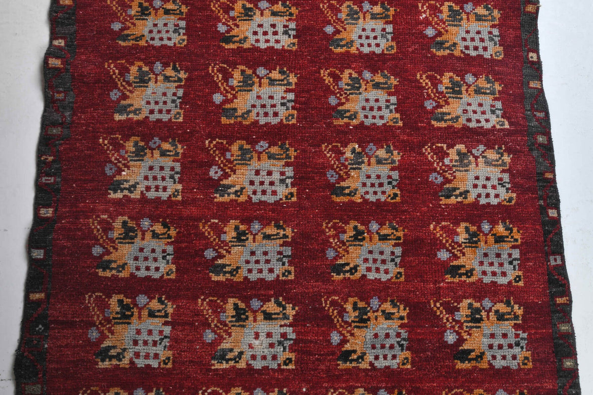 El yapımı vintage halı 91x152 cm i̇kat desenli yün - üstten görünüm