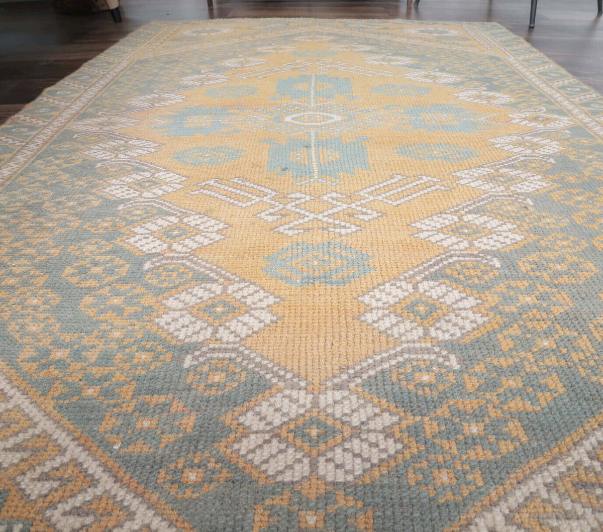 El yapımı vintage halı 91x173 cm oryantal desenli yün - desen detayı
