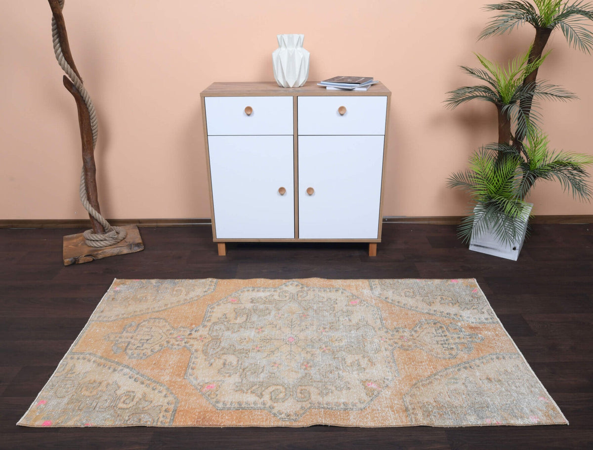 El yapımı vintage halı 94x193 cm oryantal desenli yün - detay görünümü