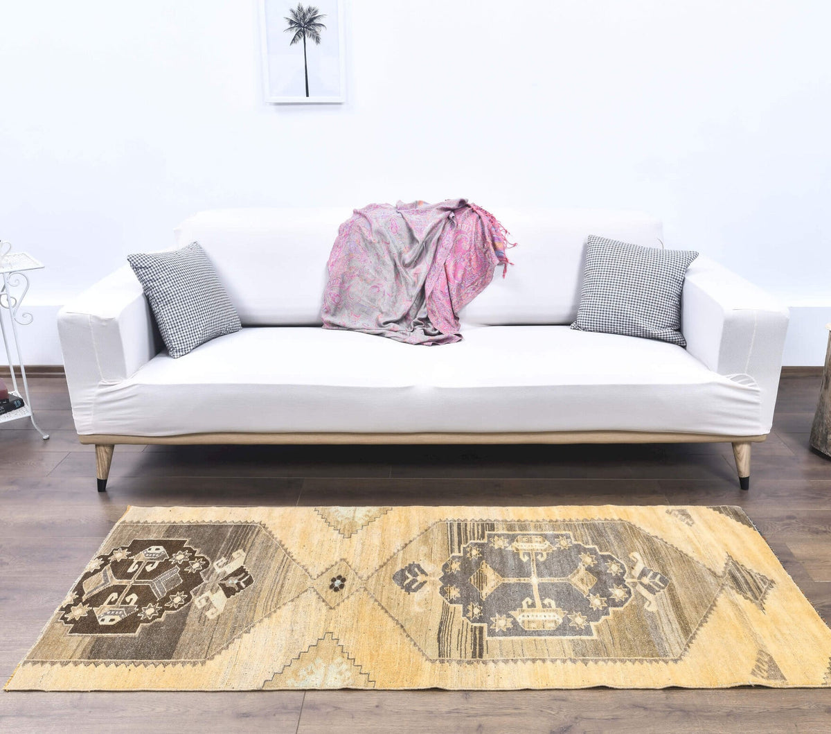 El yapımı vintage yolluk 79x196 cm tribal desenli yün - detay görünümü