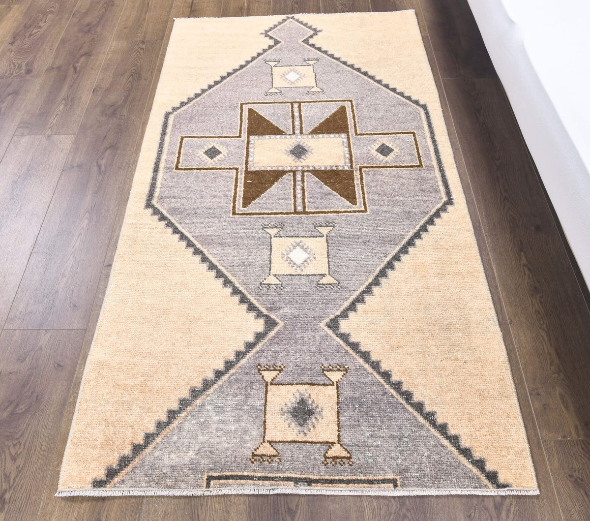 Vintage Beige Oushak Runner Rug