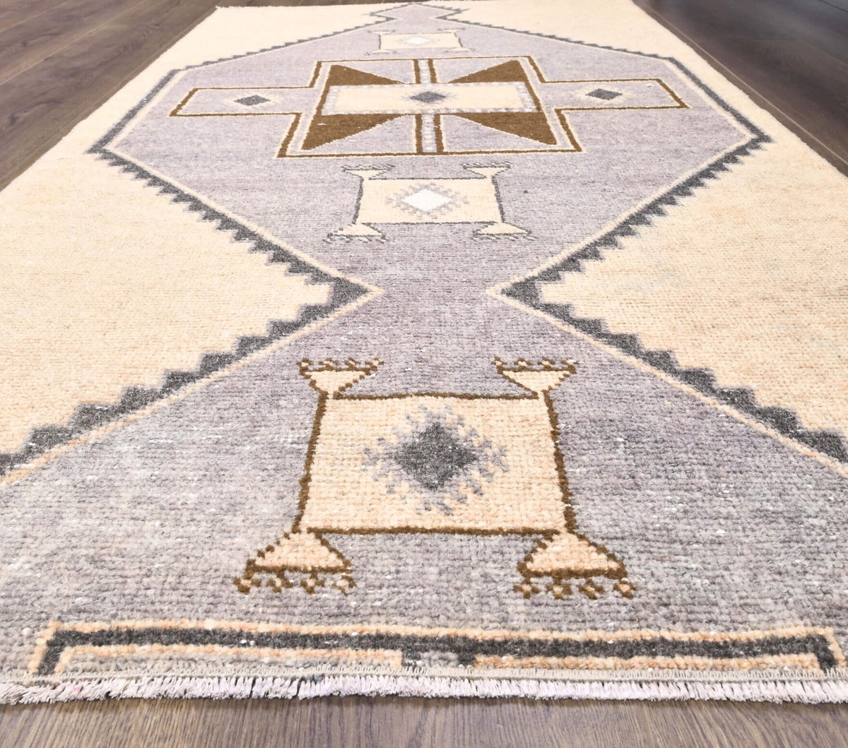 Vintage Beige Oushak Runner Rug