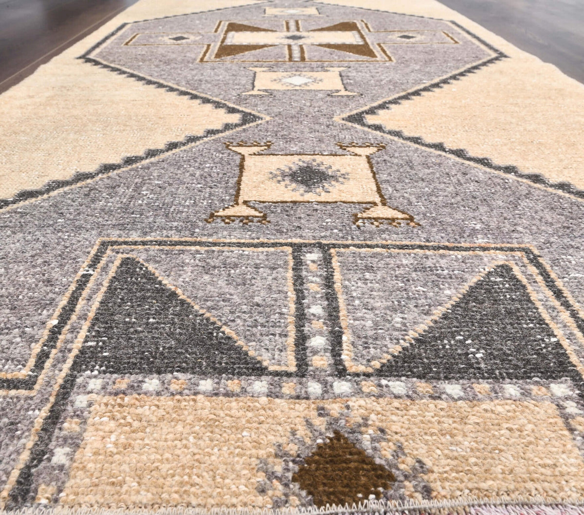 El yapımı vintage yolluk 91x185 cm geometrik desenli yün - desen detayı