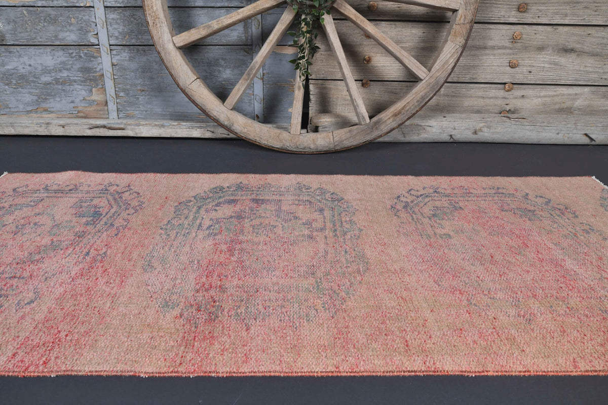 El yapımı vintage yolluk 81x196 cm soyut desenli yün - kenar ve saçak detayı