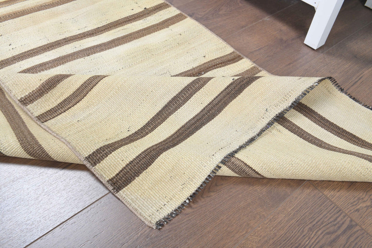 El yapımı vintage halı 79x196 cm çizgili desenli yün - üstten görünüm