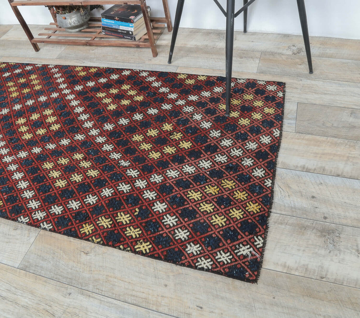3x7 Vintage Handwoven Jajim Checkered Anatolian Rug Runner