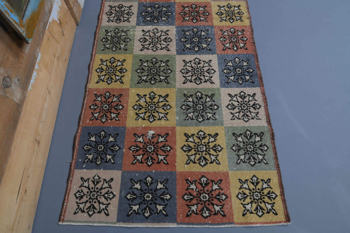 El yapımı vintage yolluk 94x218 cm i̇kat desenli yün - desen detayı