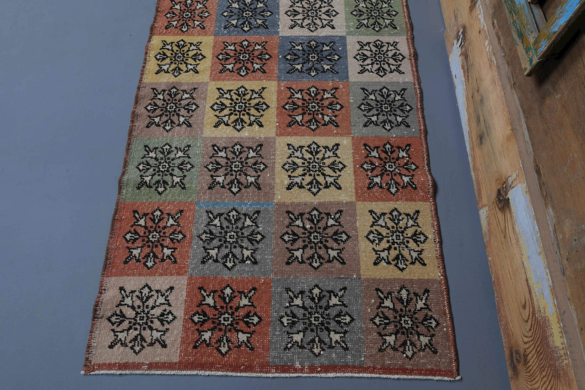 El yapımı vintage yolluk 94x218 cm i̇kat desenli yün - mekan görünümü