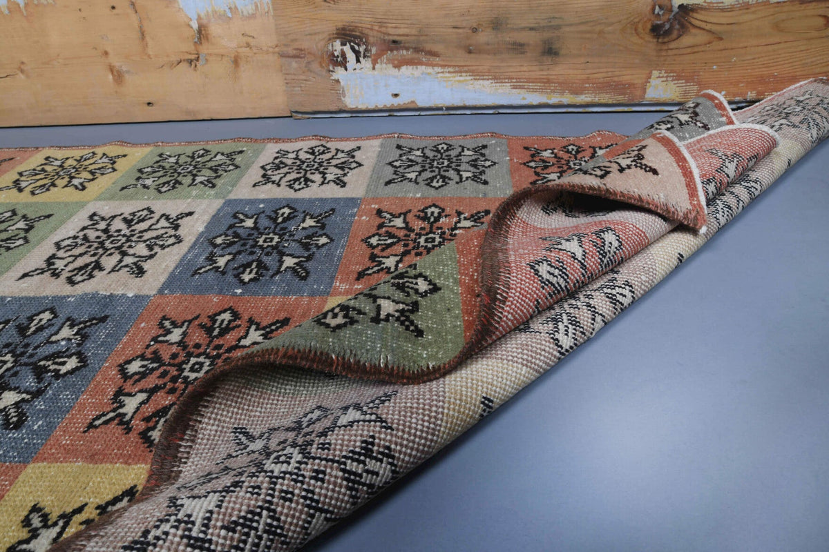 El yapımı vintage yolluk 94x218 cm i̇kat desenli yün - açık alan görünümü