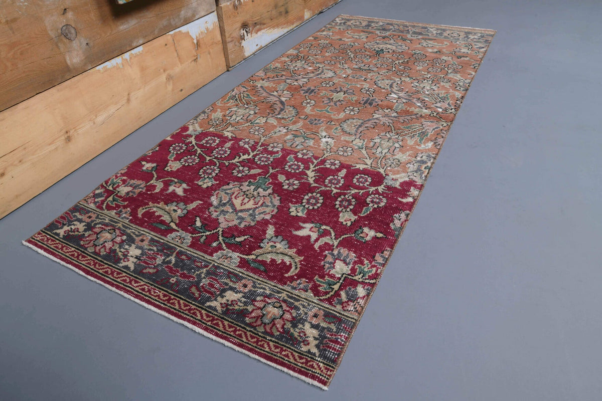 El yapımı vintage yolluk 86x198 cm çiçek desenli desenli yün - yakın çekim doku detayı