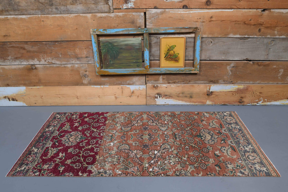 El yapımı vintage yolluk 86x198 cm çiçek desenli desenli yün - detay görünümü