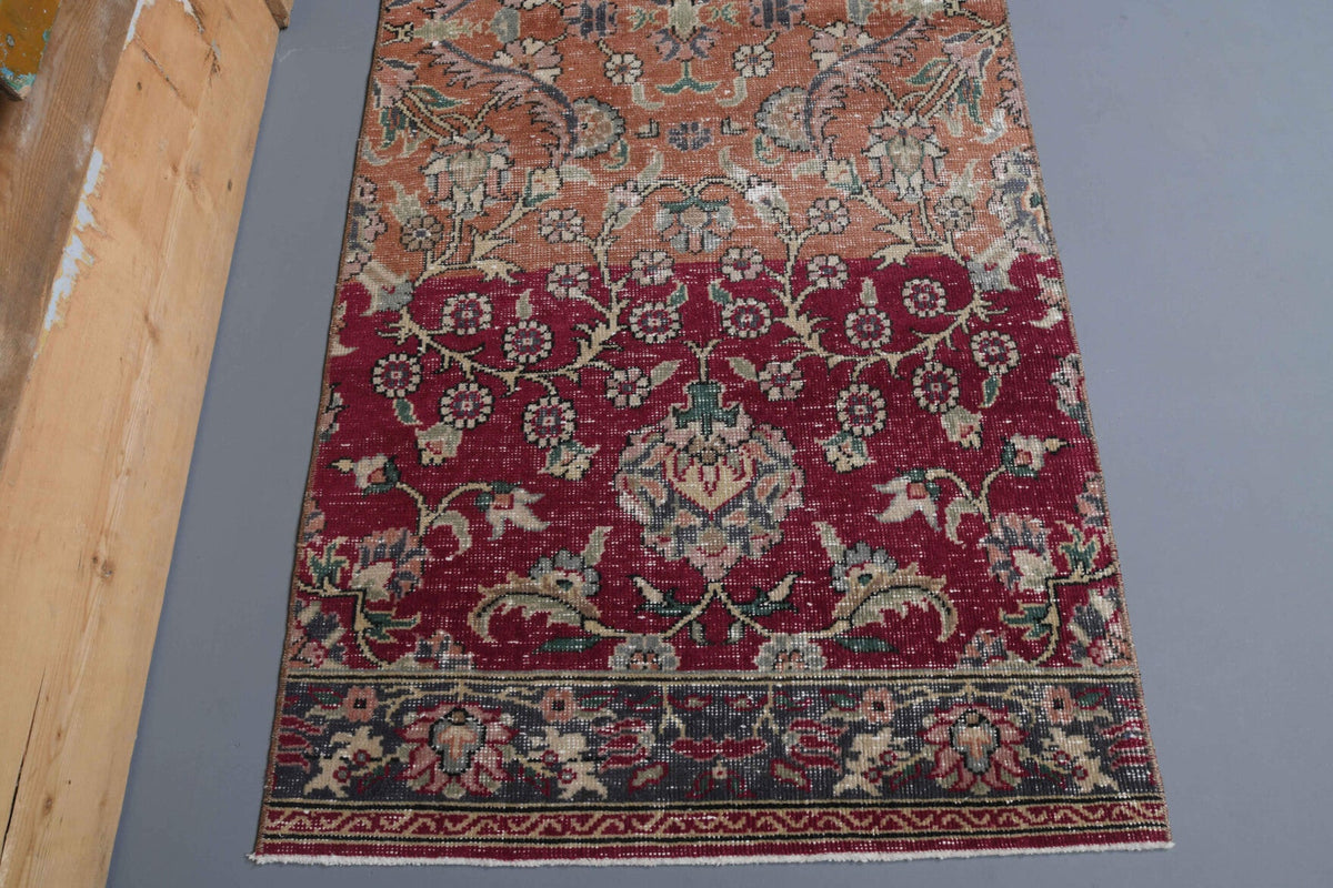El yapımı vintage yolluk 86x198 cm çiçek desenli desenli yün - kenar ve saçak detayı
