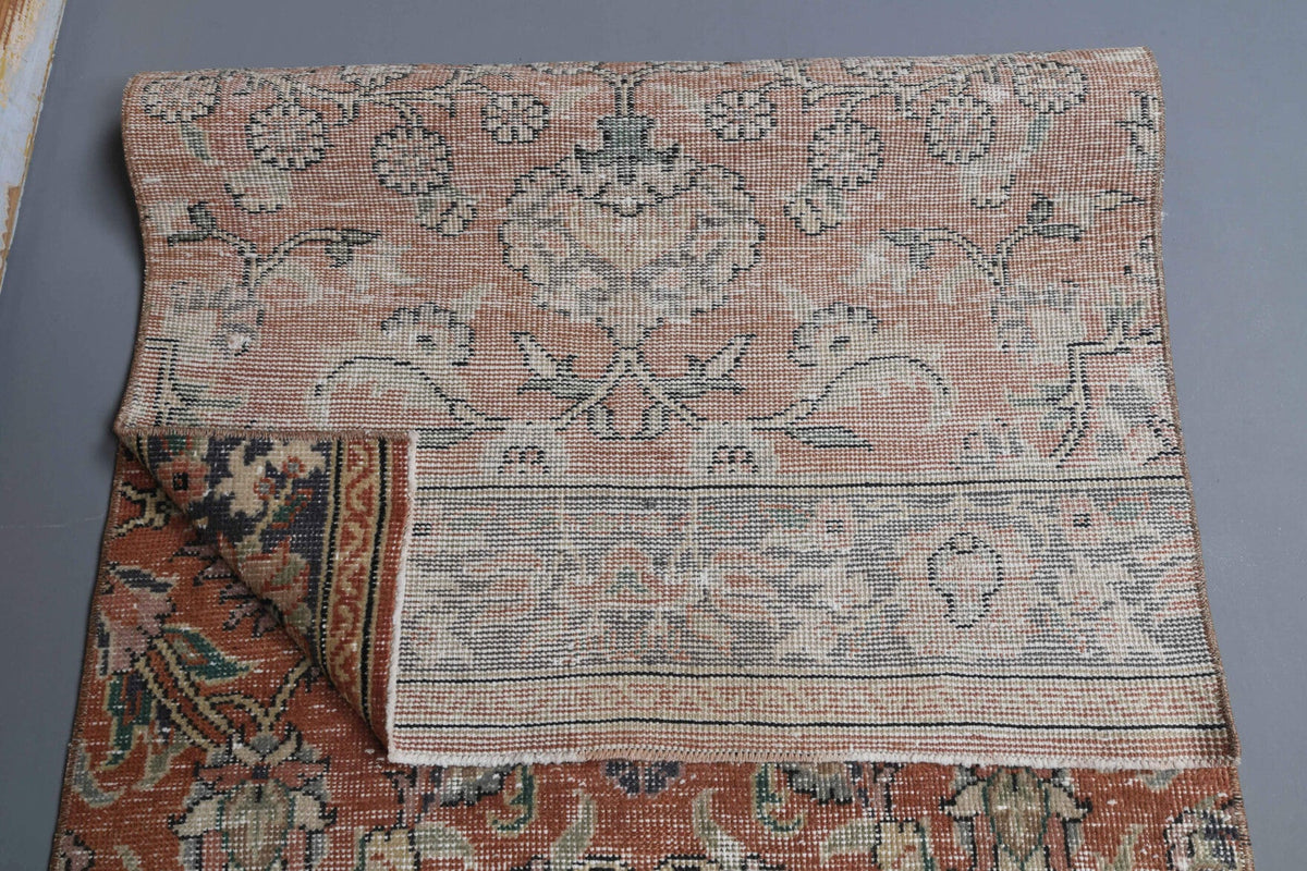 El yapımı vintage yolluk 86x198 cm çiçek desenli desenli yün - üstten görünüm
