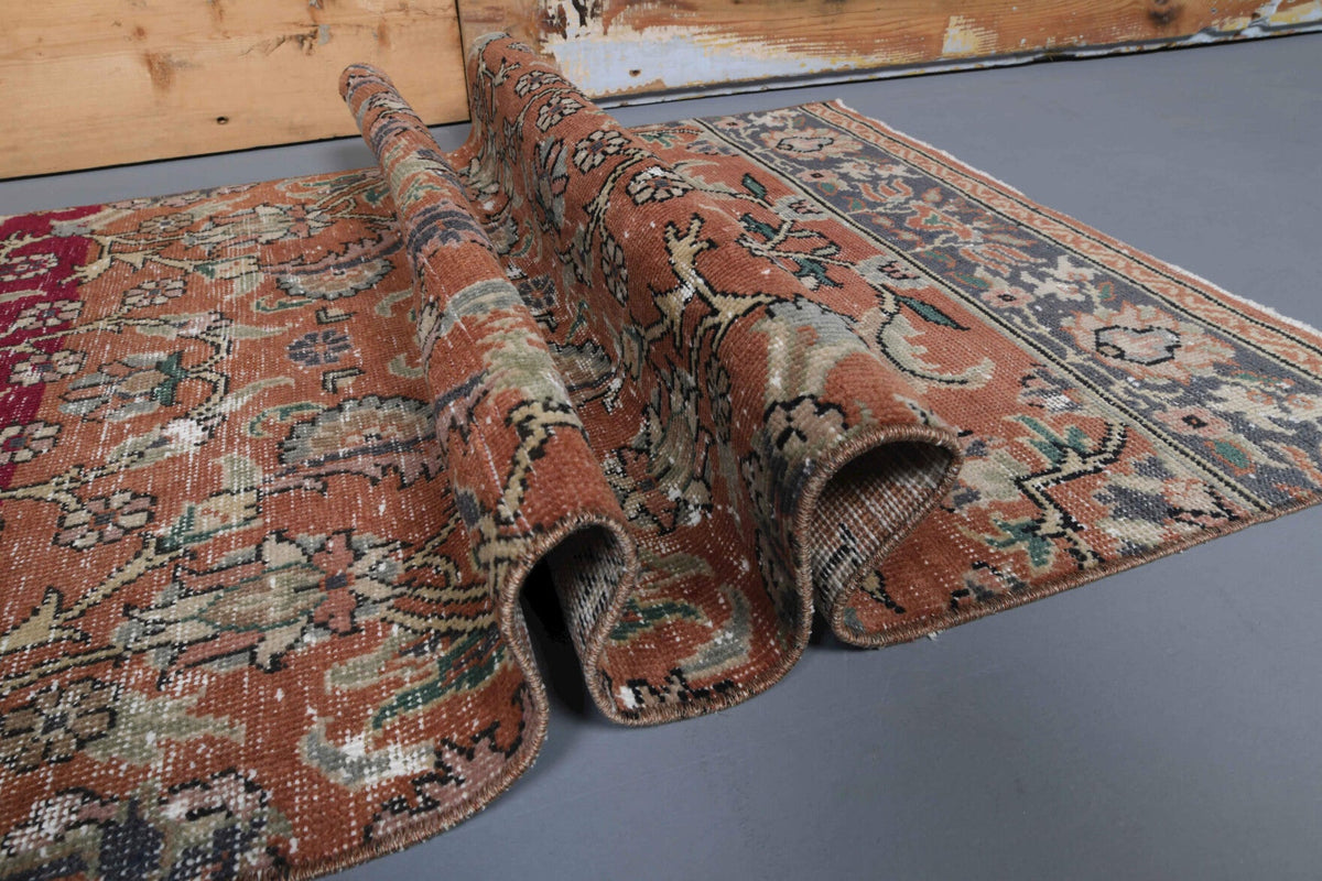 El yapımı vintage yolluk 86x198 cm çiçek desenli desenli yün - açık alan görünümü