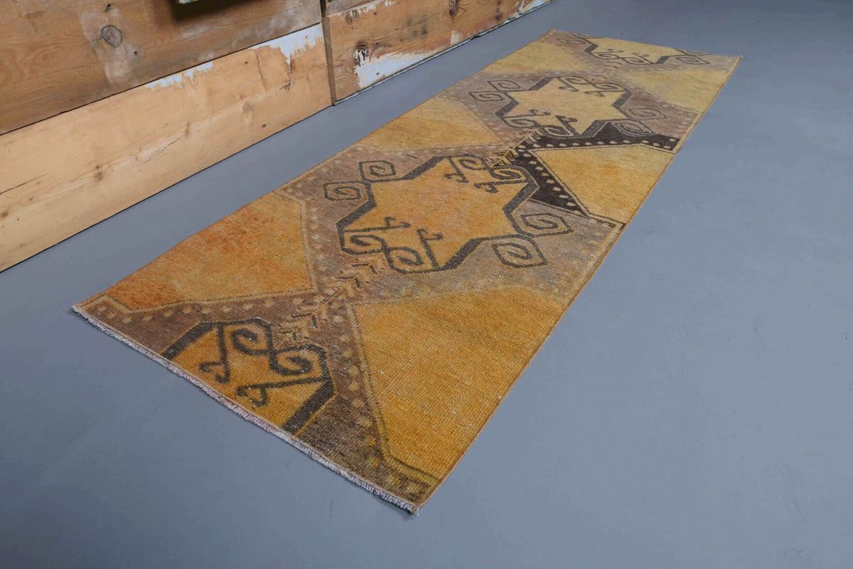 El yapımı vintage yolluk 79x218 cm geometrik desenli yün - açık alan görünümü