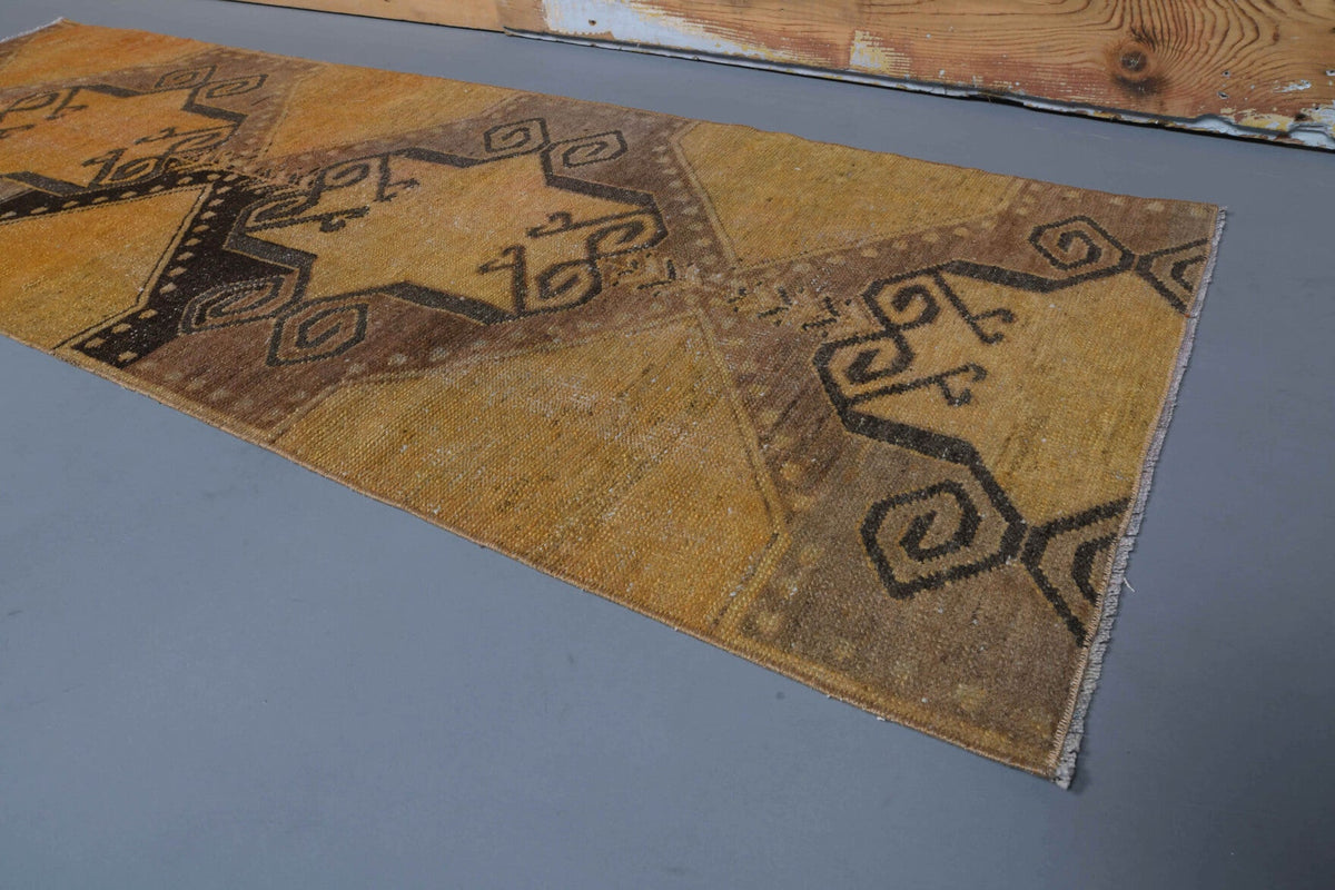 El yapımı vintage yolluk 79x218 cm geometrik desenli yün - kenar ve saçak detayı
