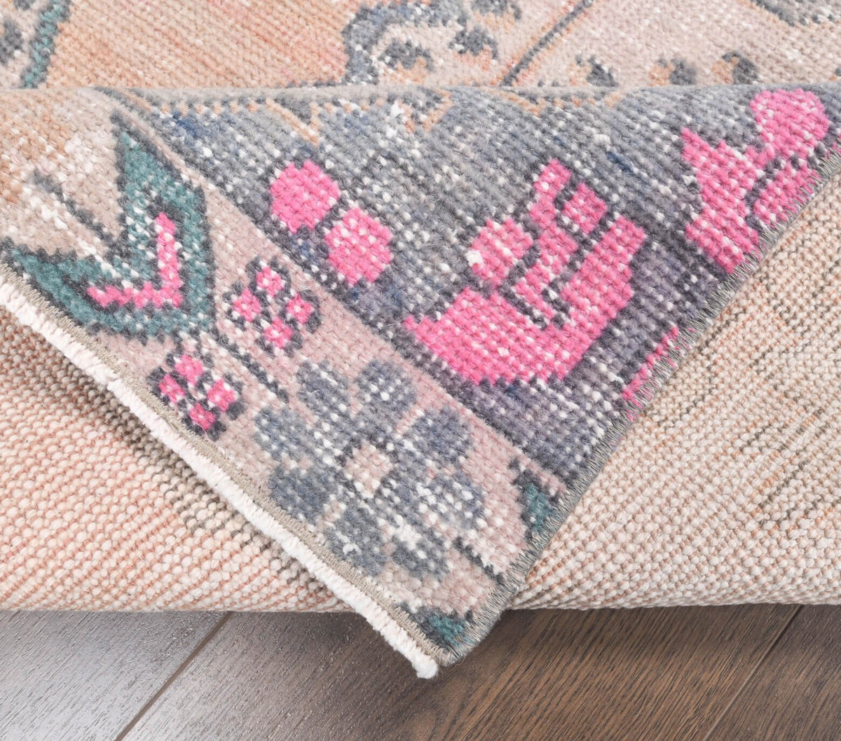 El yapımı vintage yolluk 97x213 cm çiçek desenli desenli yün - desen detayı