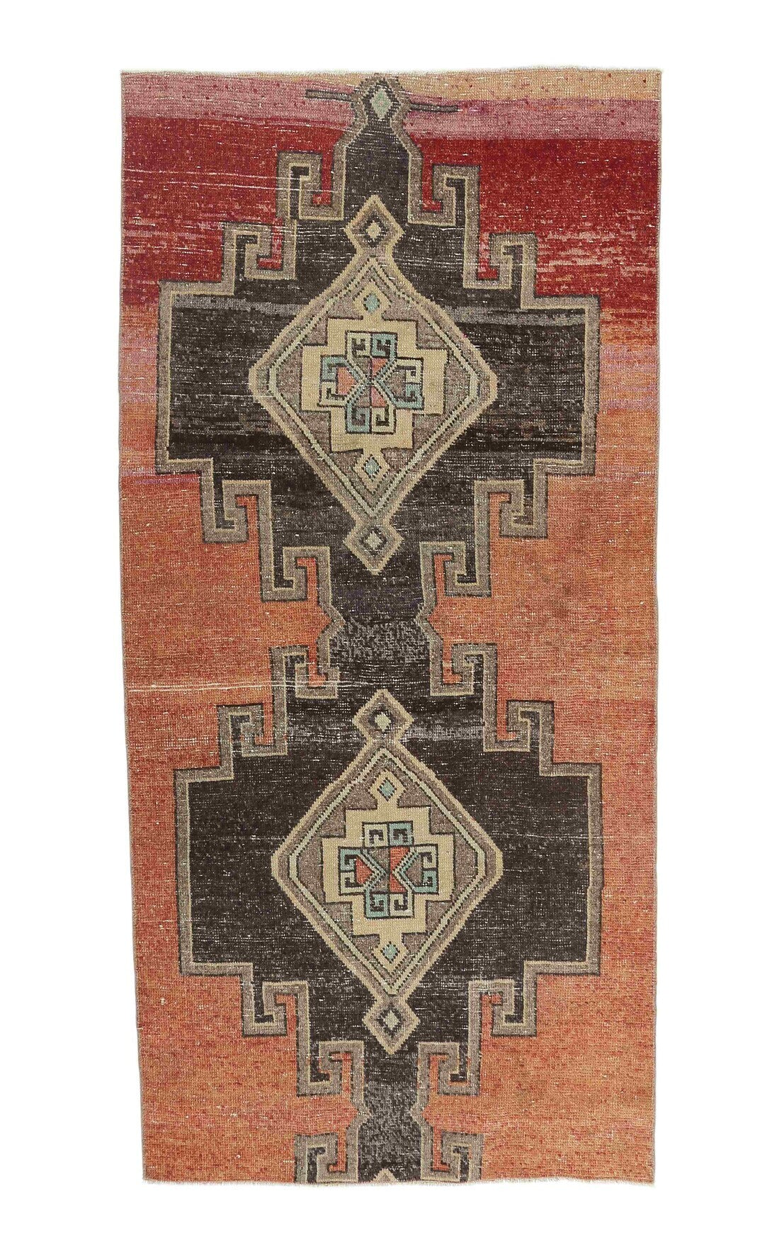 El yapımı vintage yolluk 91x198 cm geometrik desenli yün - açık alan görünümü