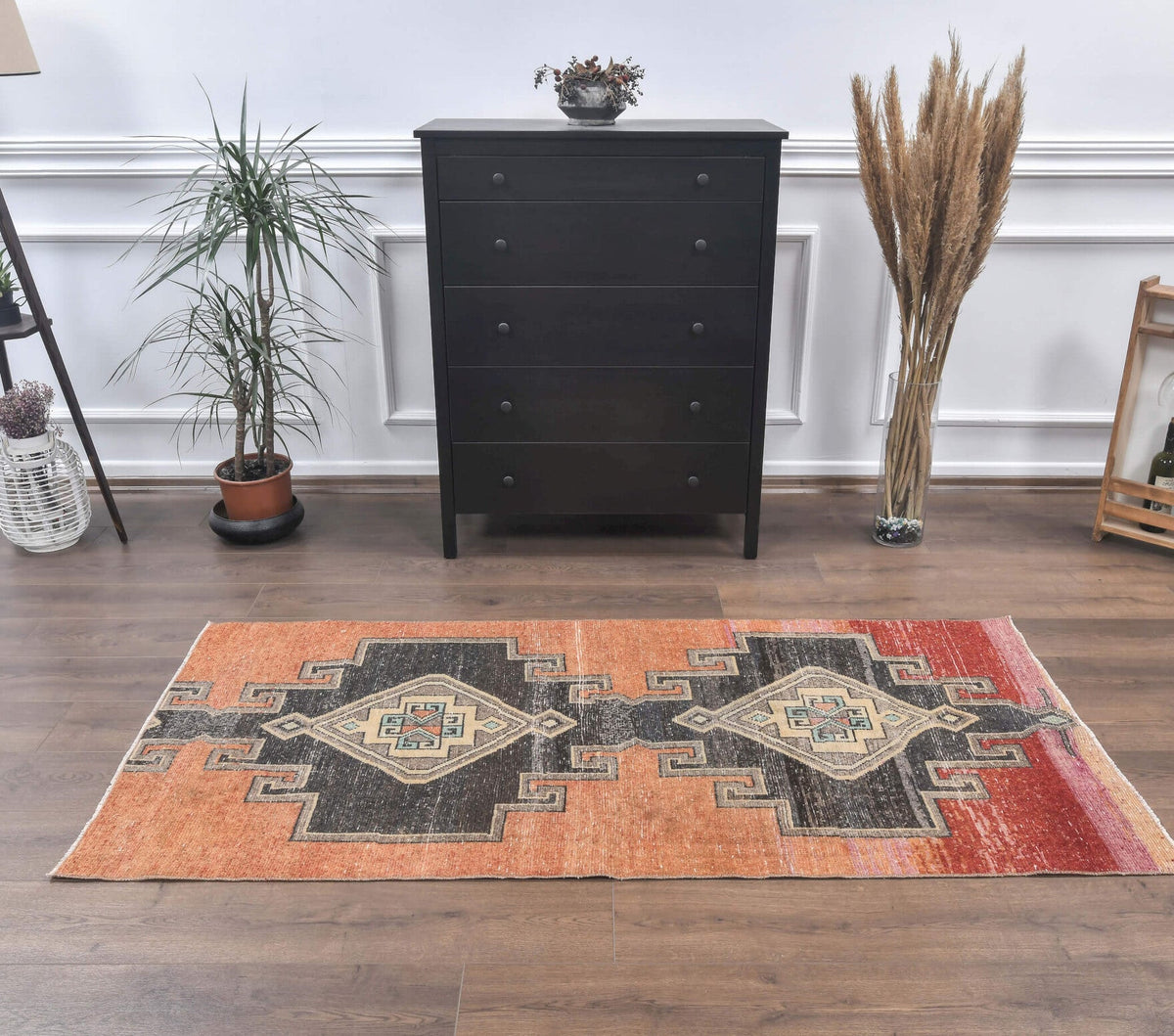 El yapımı vintage yolluk 91x198 cm geometrik desenli yün - desen detayı