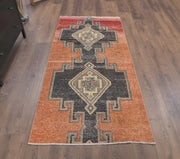 El yapımı vintage yolluk 91x198 cm geometrik desenli yün - detay görünümü