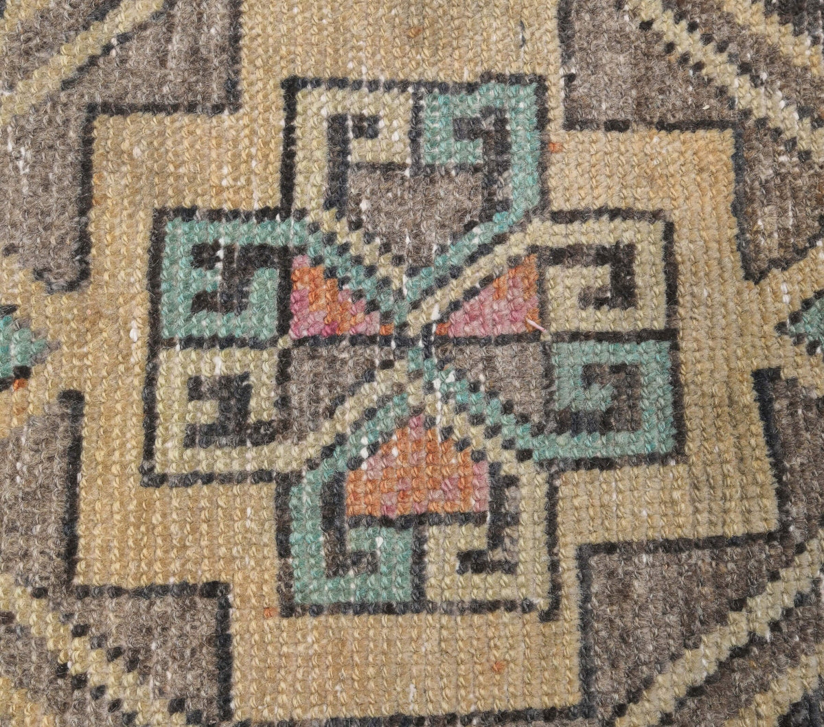 El yapımı vintage yolluk 91x198 cm geometrik desenli yün - üstten görünüm