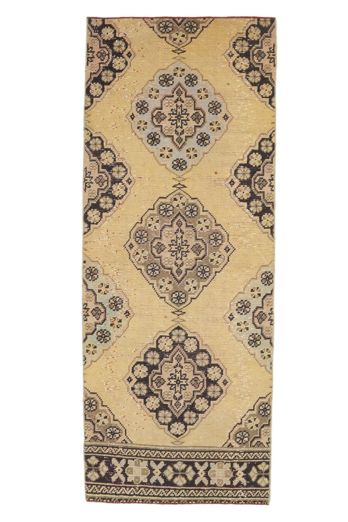 El yapımı vintage yolluk 61x213 cm oryantal desenli yün - üstten görünüm