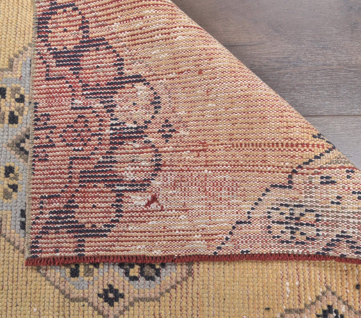 El yapımı vintage yolluk 61x213 cm oryantal desenli yün - kenar ve saçak detayı