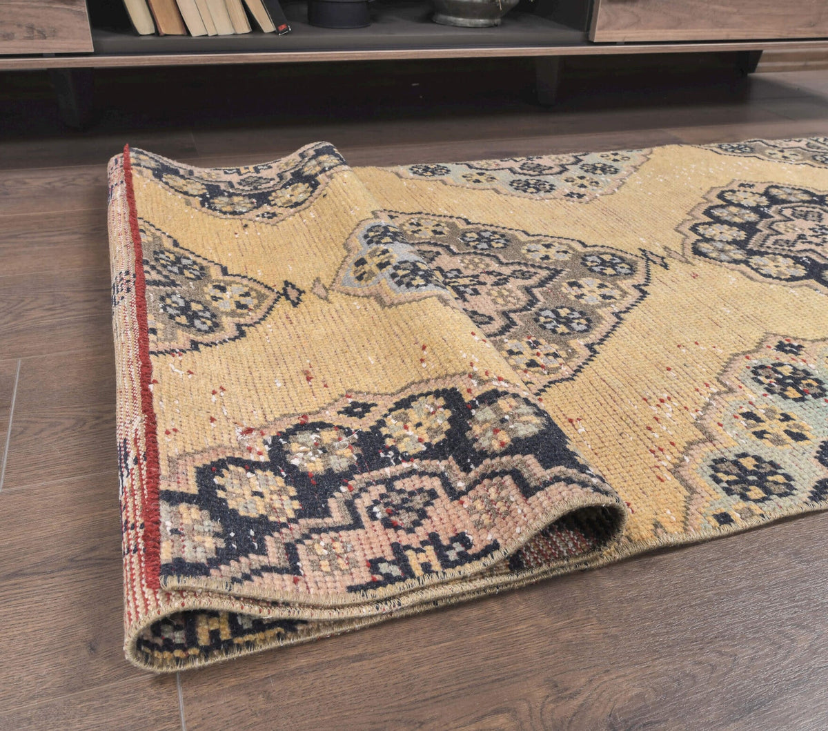 El yapımı vintage yolluk 61x213 cm oryantal desenli yün - desen detayı