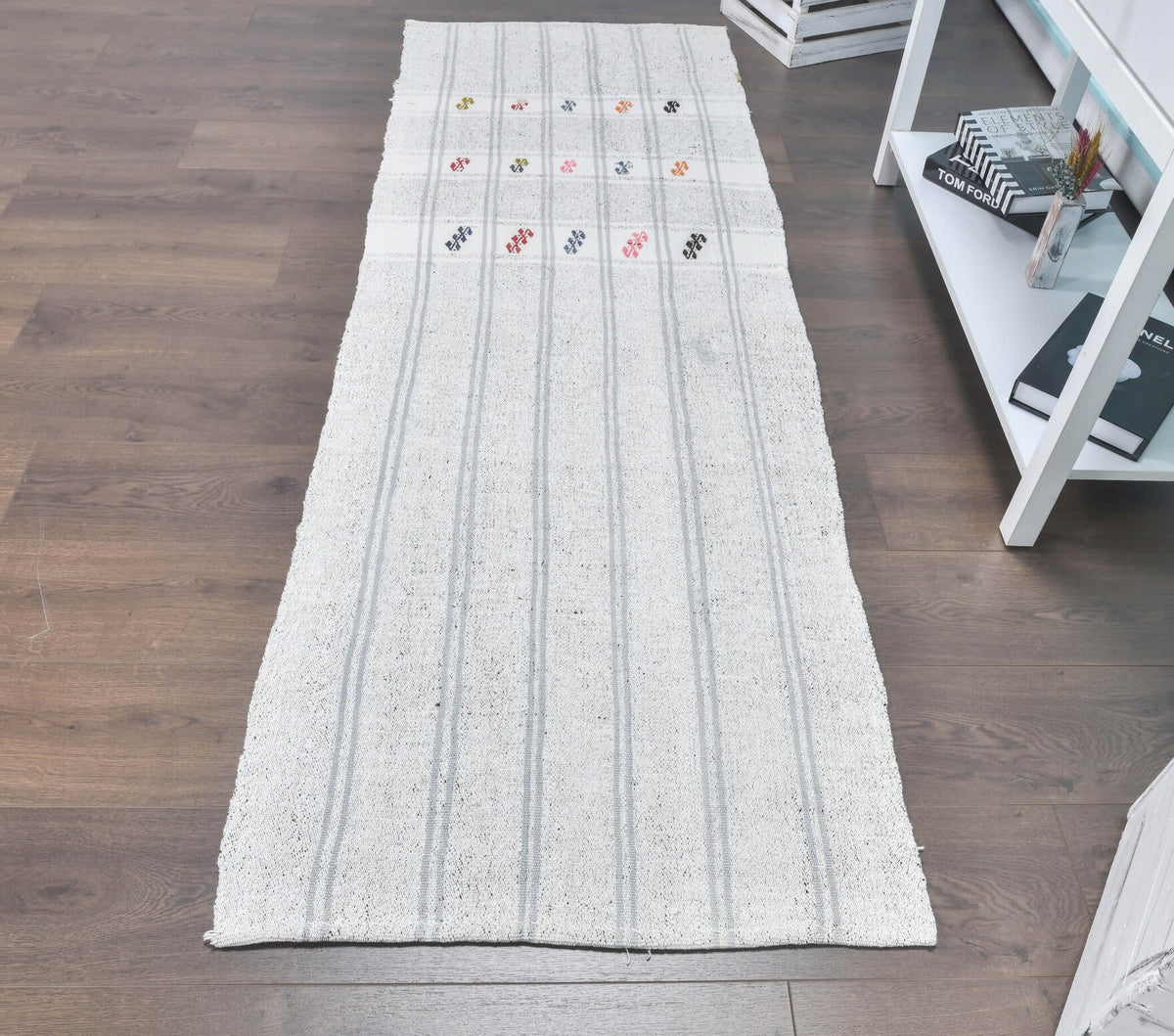 El yapımı vintage yolluk 76x218 cm çizgili desenli yün - detay görünümü