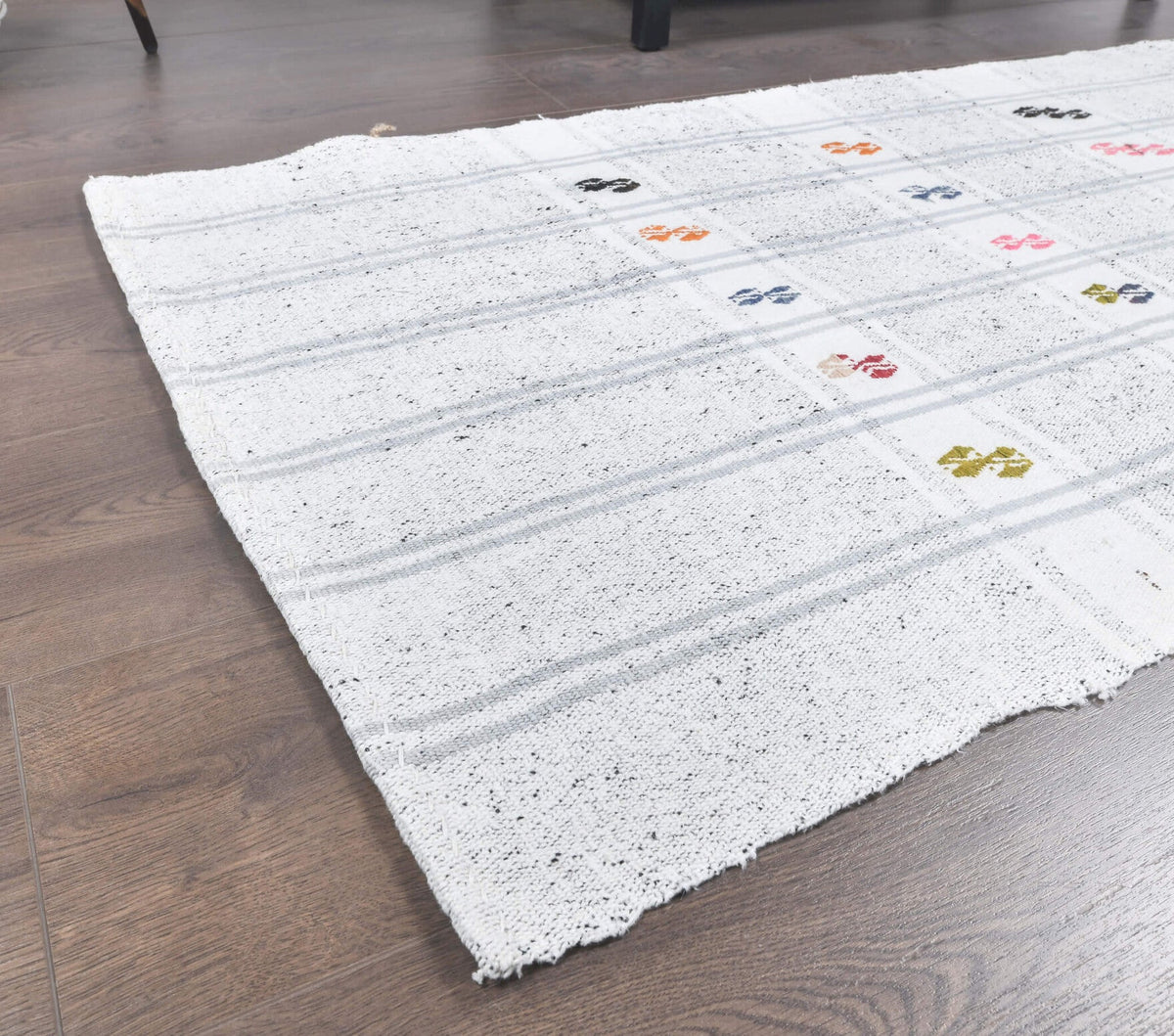 El yapımı vintage yolluk 76x218 cm çizgili desenli yün - kenar ve saçak detayı