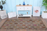 El yapımı vintage yolluk 91x224 cm kilim desenli yün - detay görünümü