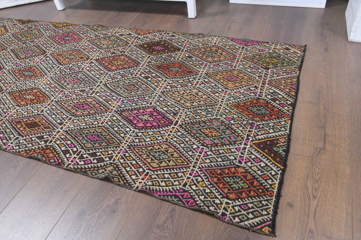 El yapımı vintage yolluk 91x224 cm kilim desenli yün - açık alan görünümü