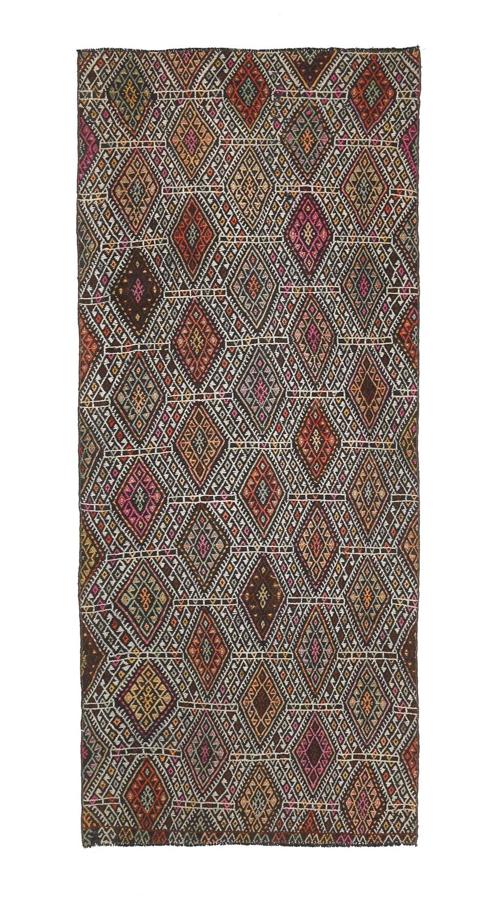 El yapımı vintage yolluk 91x224 cm kilim desenli yün - farklı açıdan görünüm
